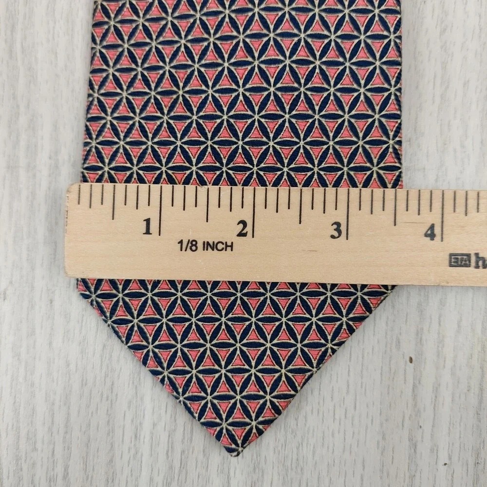Brooks Brothers Makers Tie Mens OS Navy Pink Silk Geometric Flower Made in‎ USA
